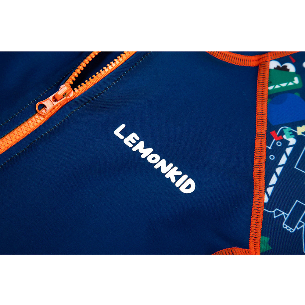 Dark Blue Geometric Alligator Kids Swimwear UPF 50+ with matching Swim Cap & Free Washbag - Little Surprise Box
