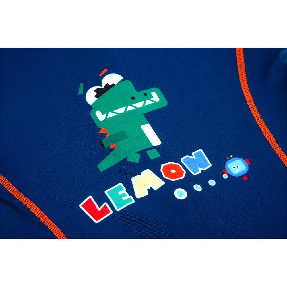 Dark Blue Geometric Alligator Kids Swimwear UPF 50+ with matching Swim Cap & Free Washbag - Little Surprise Box