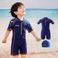 Dark Blue Geometric Alligator Kids Swimwear UPF 50+ with matching Swim Cap & Free Washbag - Little Surprise Box