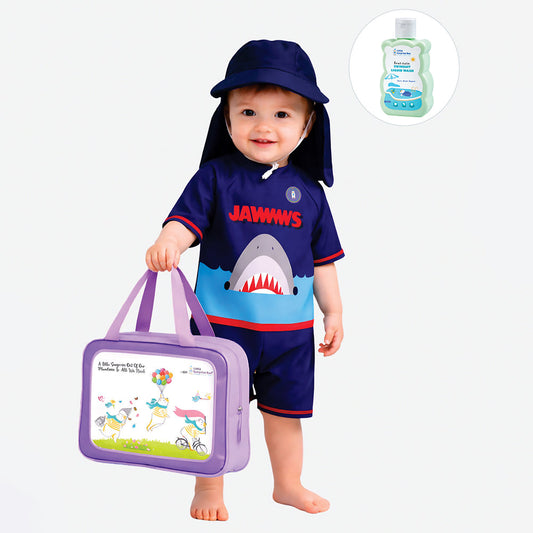 Jawws Shark, Toddlers & Kids Swimwear with long Cap Free Wash Bag & Free Swim Detergent - Little Surprise Box