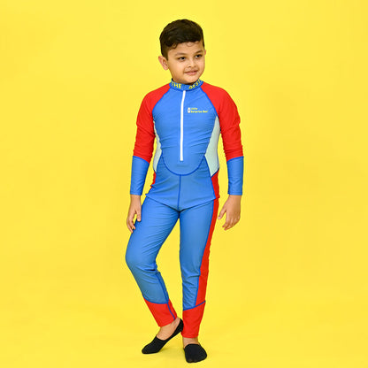 Blue & Red Full Length Swimwear for Teens & Adults with UPF 30+ with Free Washbag - Little Surprise Box