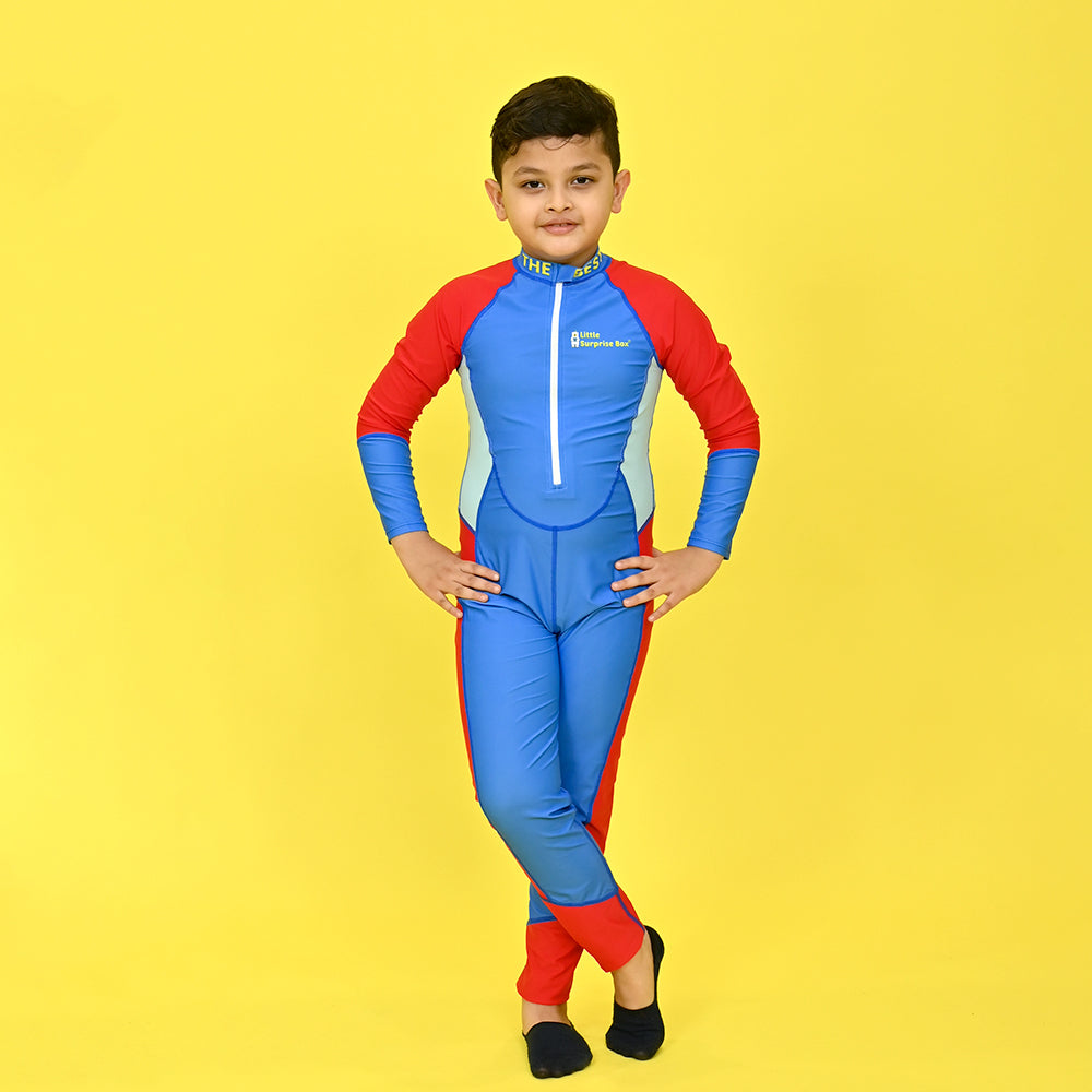 Blue & Red Full Length Swimwear for Teens & Adults with UPF 30+ with Free Washbag - Little Surprise Box