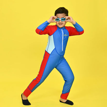Blue & Red Full Length Swimwear for Teens & Adults with UPF 30+ with Free Washbag - Little Surprise Box