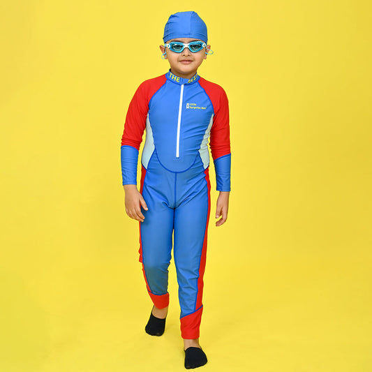 Blue & Red Full Length Swimwear for Teens & Adults with UPF 30+ with Free Washbag - Little Surprise Box