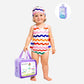Multi Bows & Waves, Toddlers & Kids Swimwear with matching Swim Cap, plus Free Wash Bag & Free Swim Detergent - Little