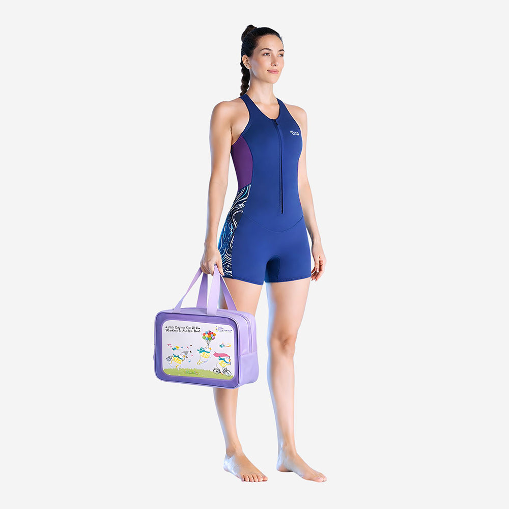 Dive Navy & Purple, Sleevless 2 mm Neoprene Teens & Adults Women's Swimsuit with Free Washbag-Small - Little Surprise Box
