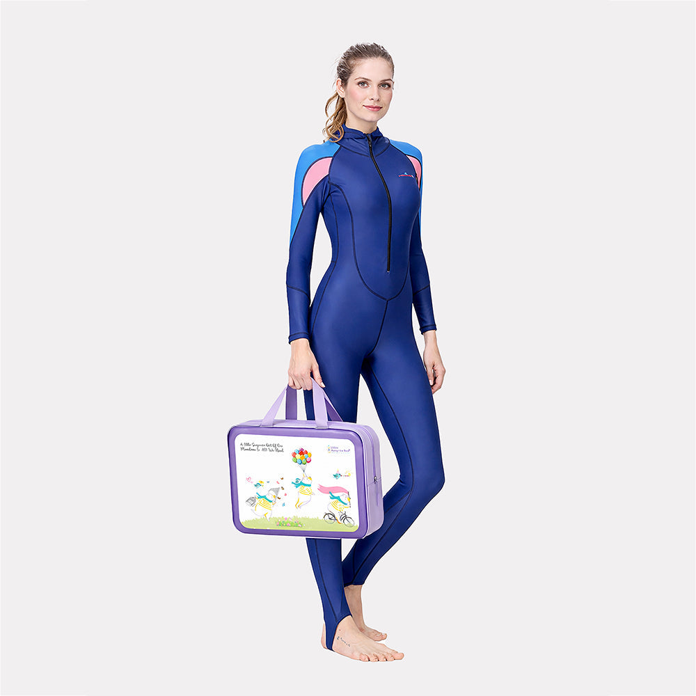 Full Length Navy Blue Stirrup Foot Loop, Teens and Womens Swimwear in UPF 50+ with Free Washbag - Little Surprise Box