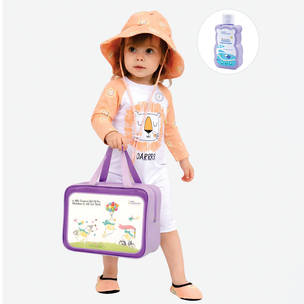 Orange Roar Lion, Toddlers & Kids Swimwear with matching Hat, Free Wash Bag & Free Swim Detergent - Little Surprise Box