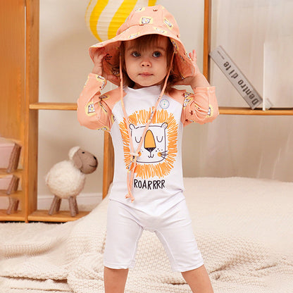 Orange Roar Lion, Toddlers & Kids Swimwear with matching Hat, Free Wash Bag & Free Swim Detergent - Little Surprise Box