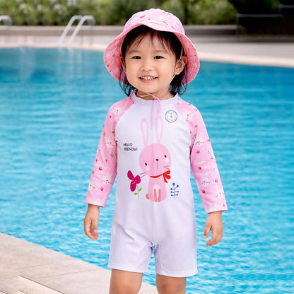 Pink Bunny, Toddlers & Kids Swimwear with matching Hat, Free Wash Bag & Free Swim Detergent - Little Surprise Box