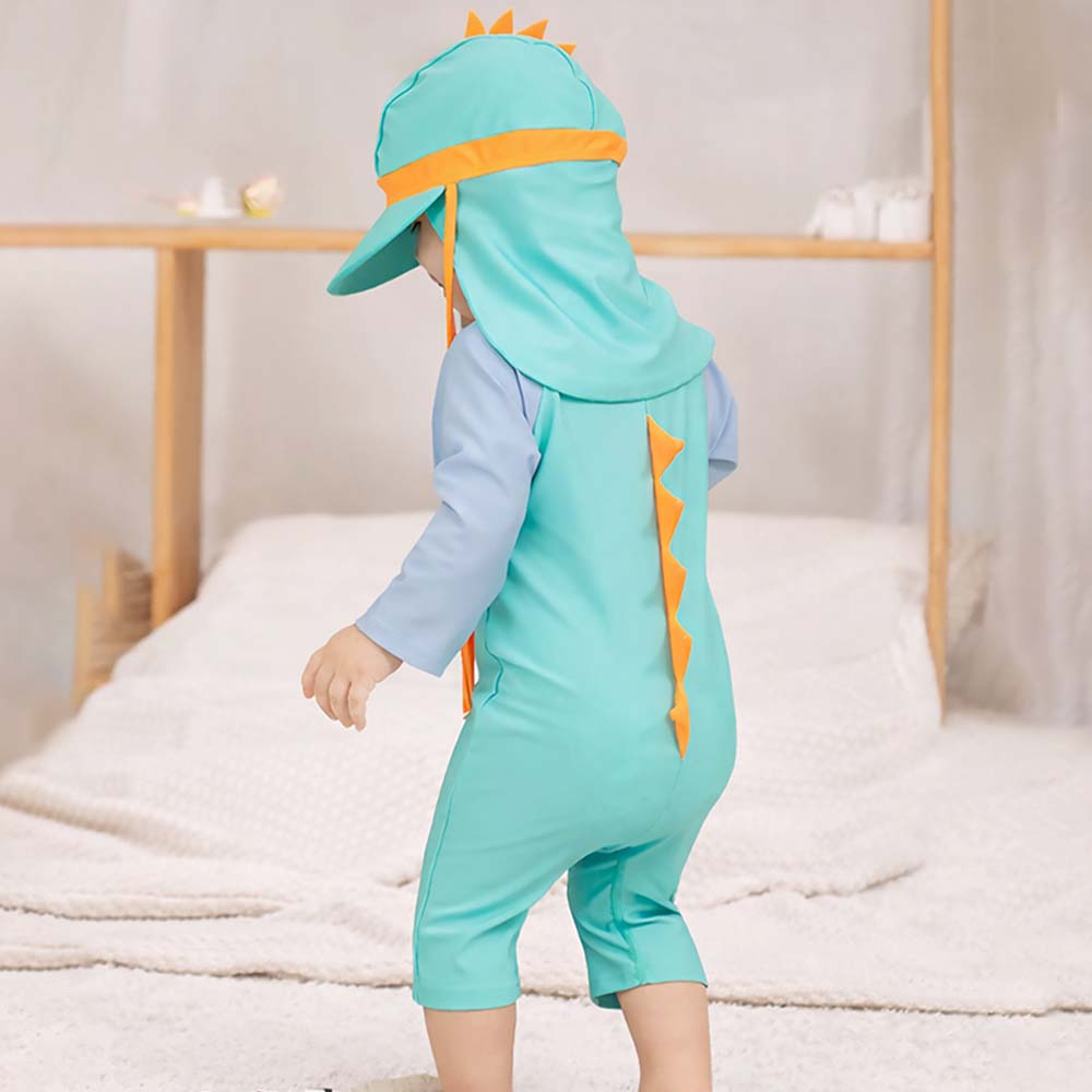 Teal & Orange Spikes, Toddlers & Kids Swimwear with Long Cap, Free Wash Bag & Free Swim Detergent - Little Surprise Box