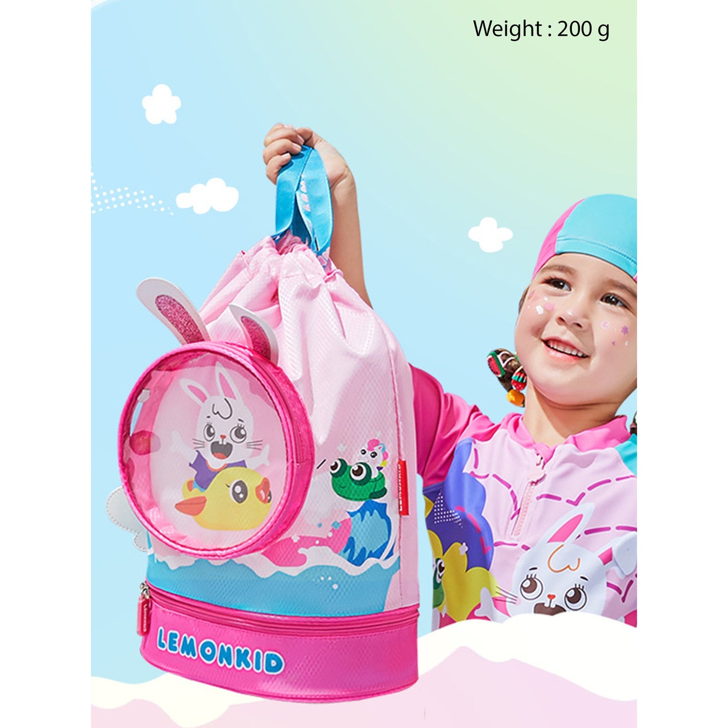 Pink Kids Bunny ears, waterproof Swimming Bag/Beach Bag - Little Surprise Box