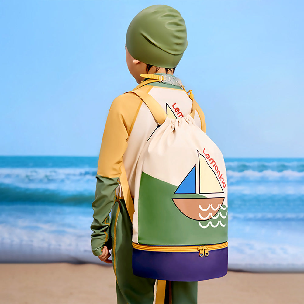 Beige Sailboat Kids Waterproof Swimming Bag/ Beach Bag - Little Surprise Box