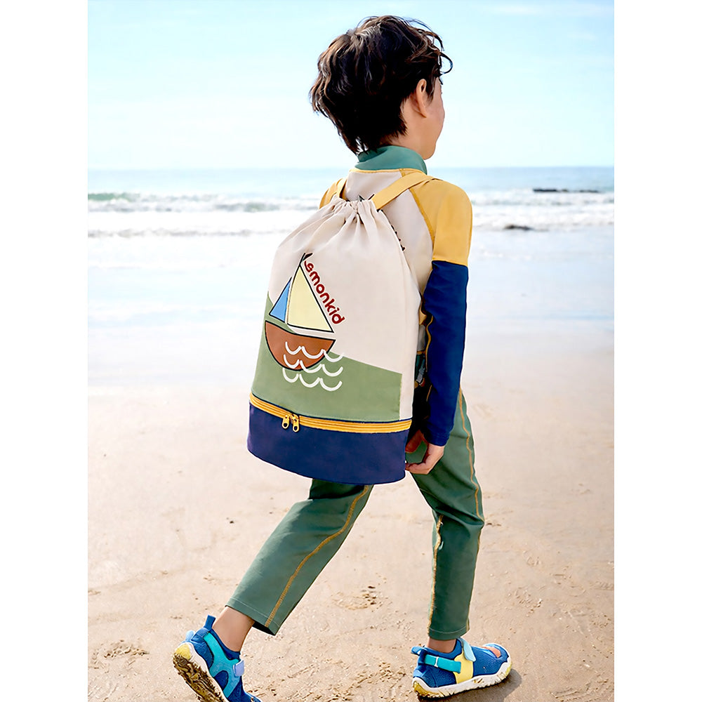 Beige Sailboat Kids Waterproof Swimming Bag/ Beach Bag - Little Surprise Box