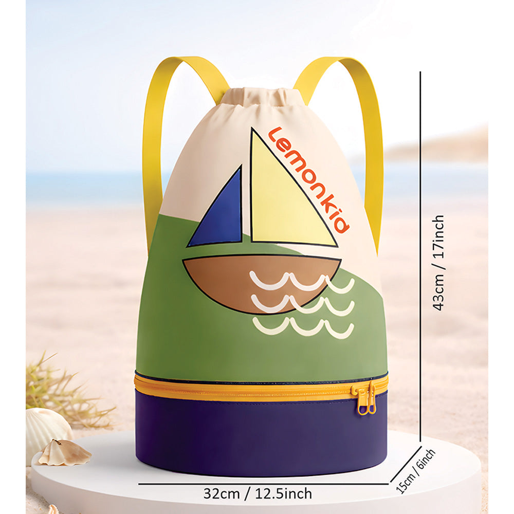 Beige Sailboat Kids Waterproof Swimming Bag/ Beach Bag - Little Surprise Box