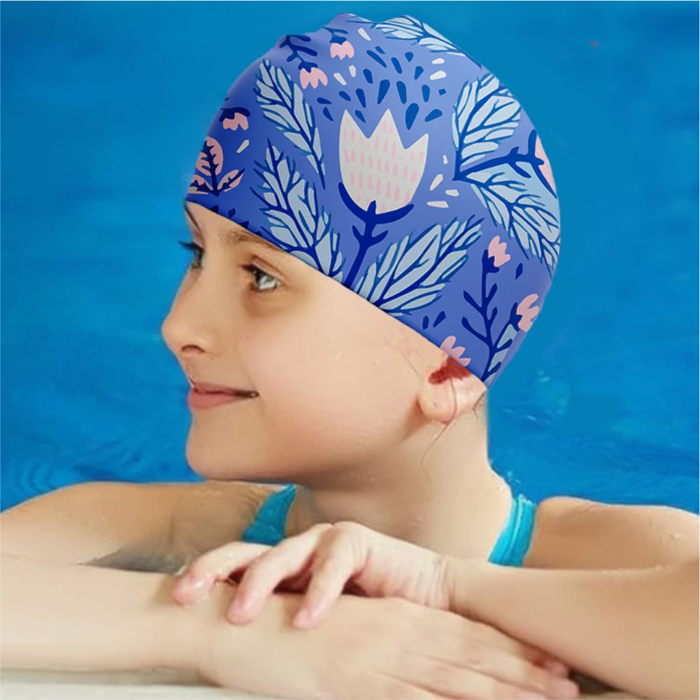 Blue Leaf & Bloom theme Swimming Cap for Kids and Adults, 12 years and above. - Little Surprise Box