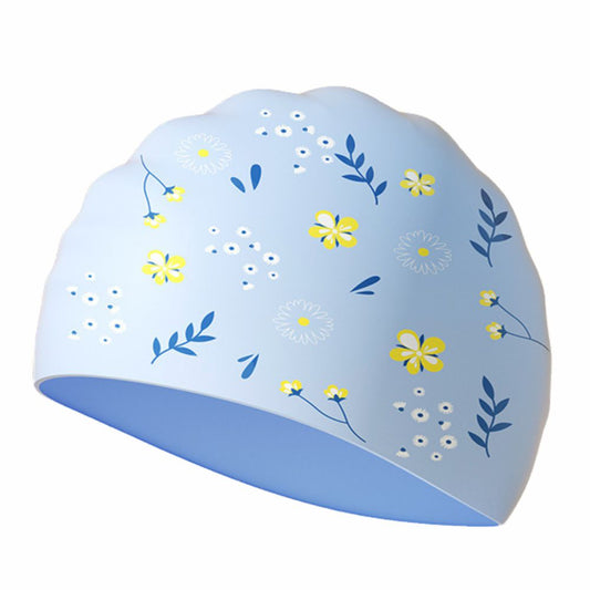 Blue Small Flower Print Swimming Cap for Kids and Adults, 10 years and above. - Little Surprise Box