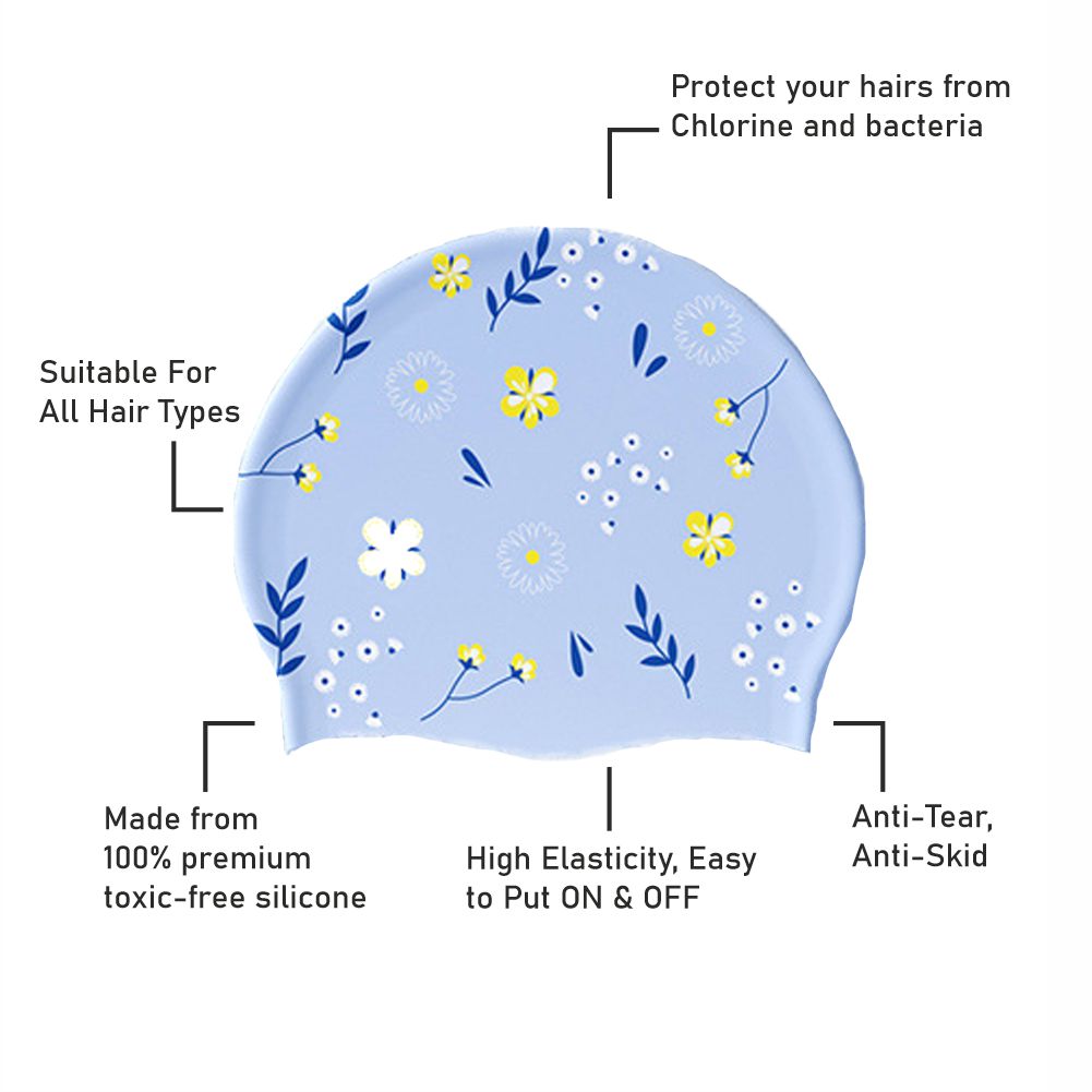Blue Small Flower Print Swimming Cap for Kids and Adults, 10 years and above. - Little Surprise Box