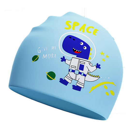 Blue Astro Dino, Silicone Kids Swim Cap, 4 years - 10 years - Little Surprise Box
