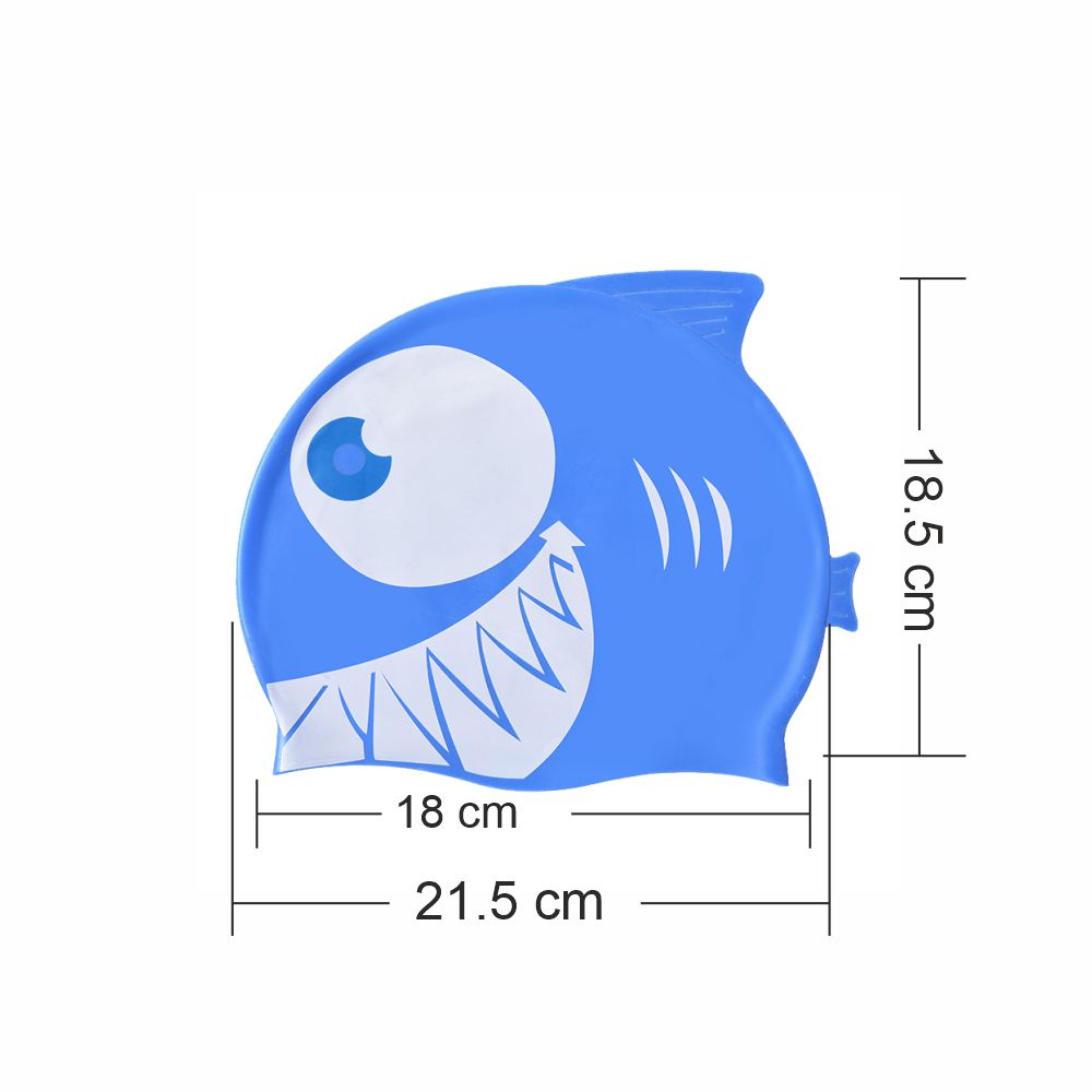Blue & White Jaw Fish, Silicone Kids Swim Cap, 5 years -15 years - Little Surprise Box