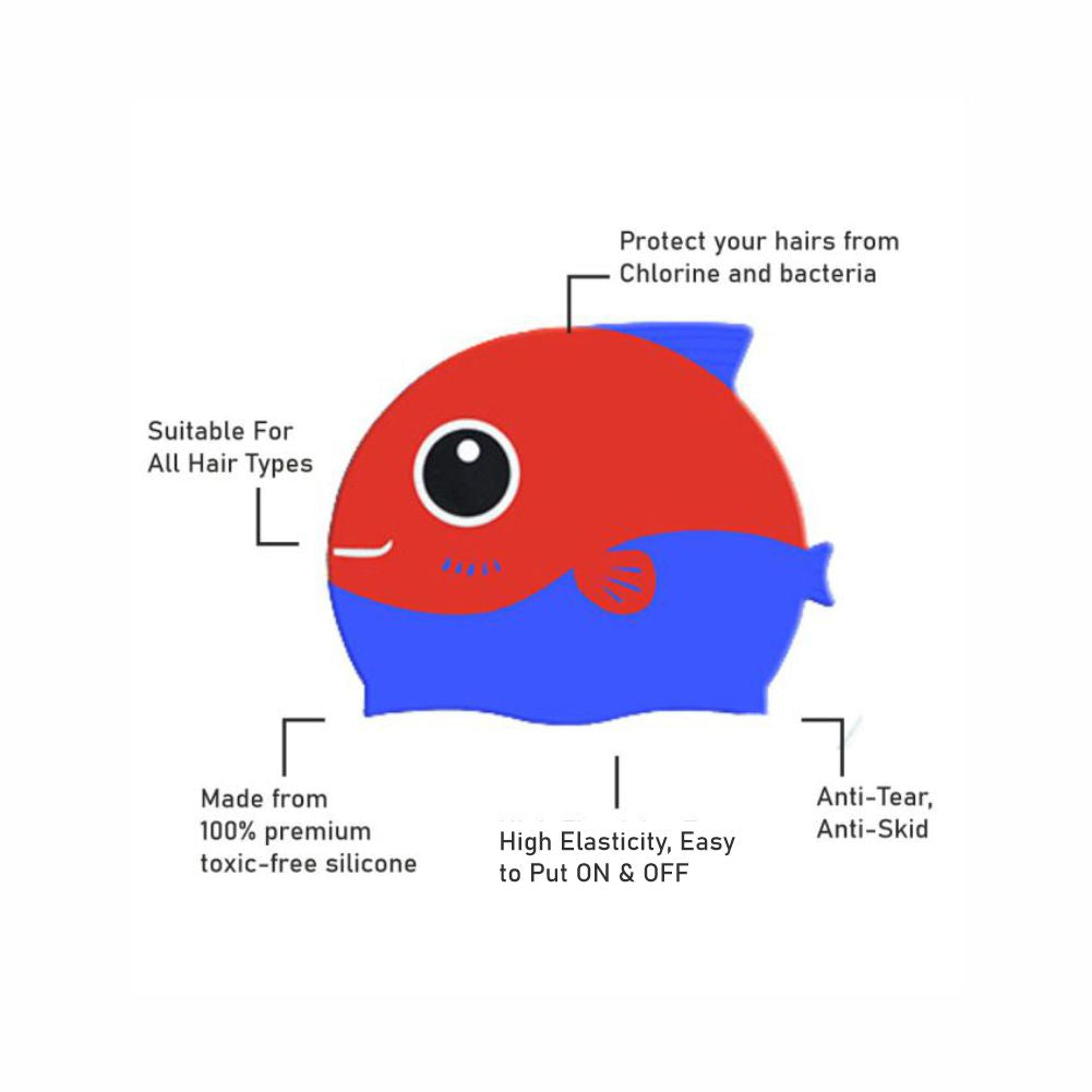 Red Fin Dual Color, Silicone Kids Swim Cap, 5 years -15 years - Little Surprise Box
