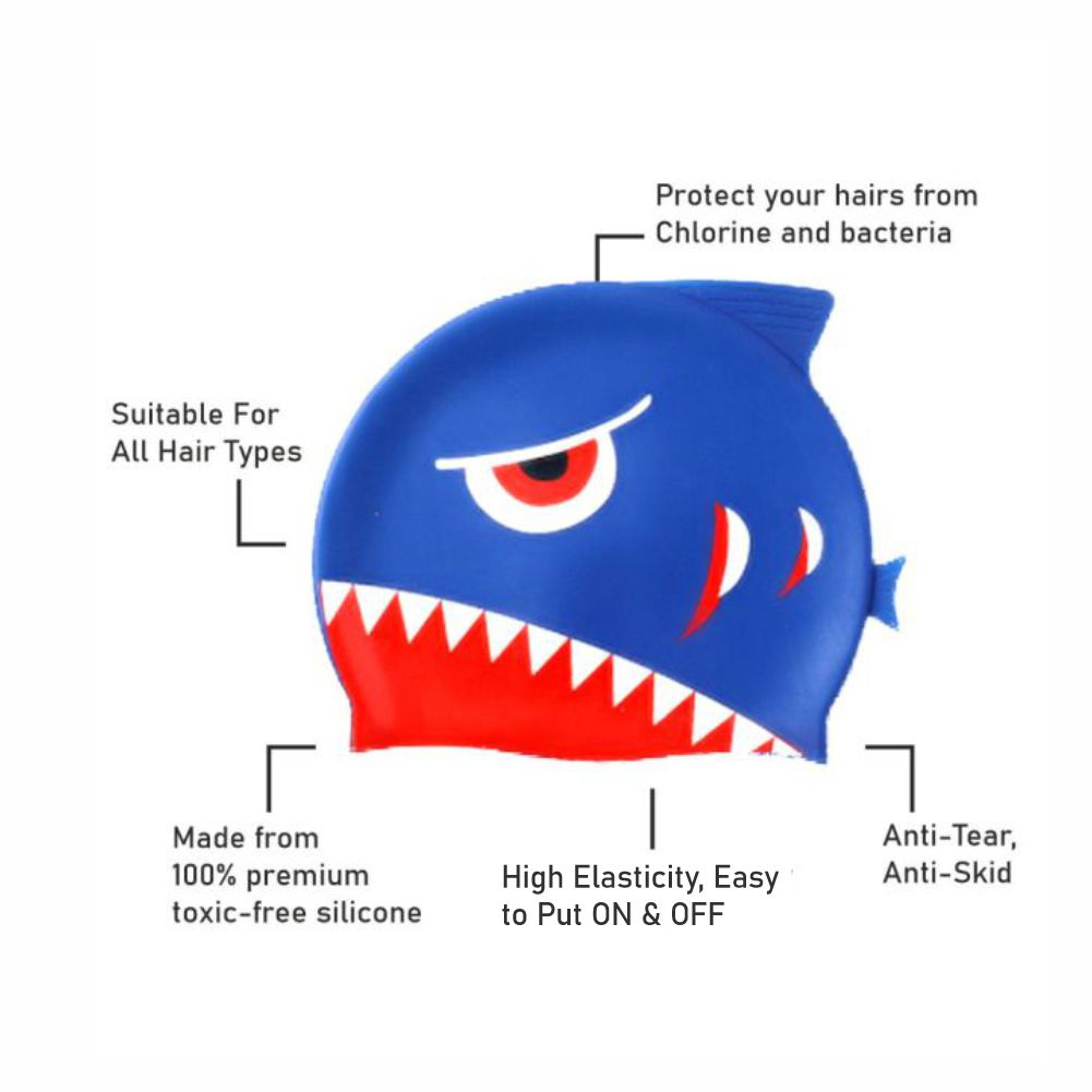 3d Navy Blue Red Eye Wrinkle, Silicone Kids Swim Cap, 5 years - 15 years - Little Surprise Box