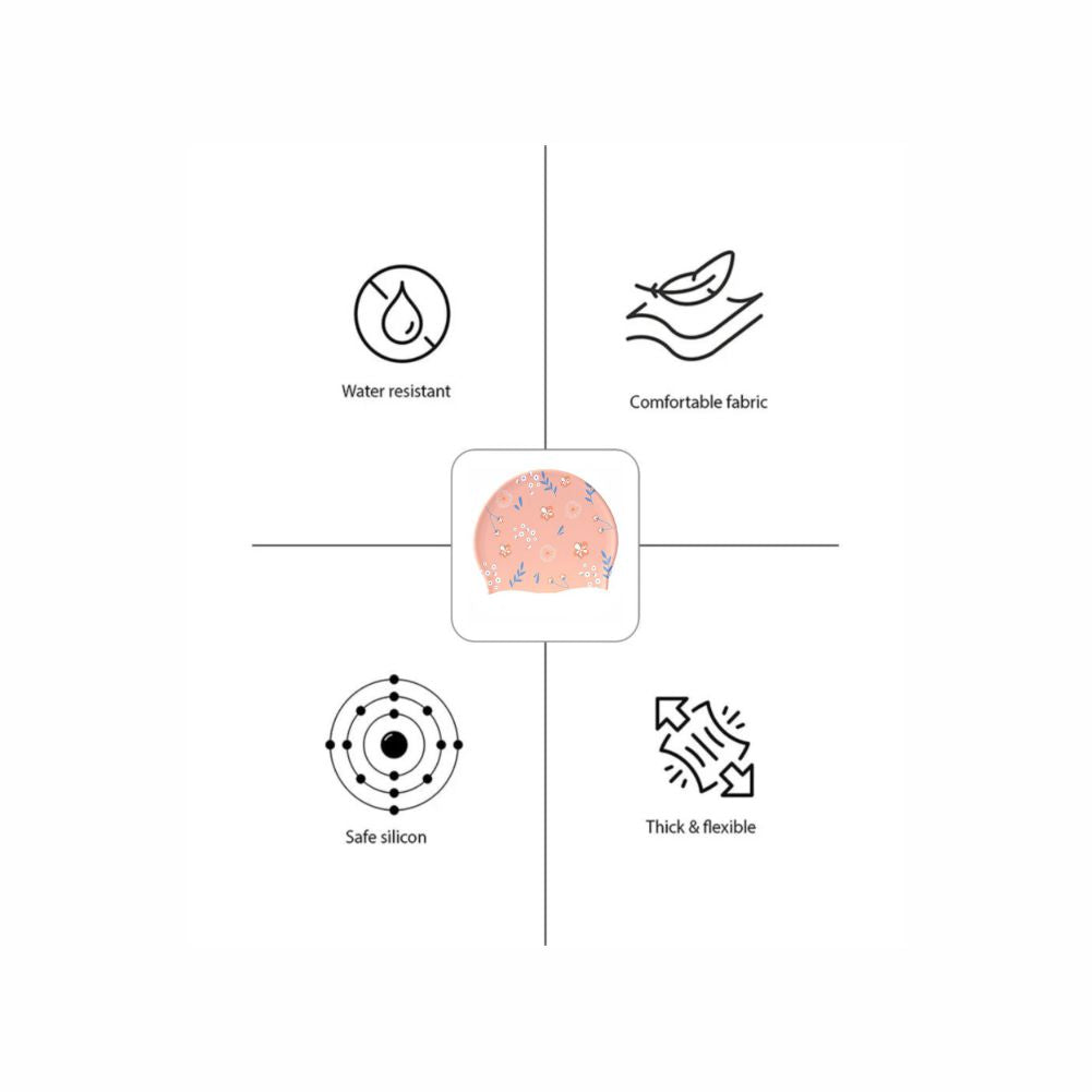 Peach Small Flower Print Swimming Cap for Kids and Adults, 10 years and above. - Little Surprise Box