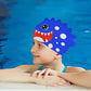 3d White Polka Cobalt Blue, Silicone Kids Swim Cap, 5 years - 15 years - Little Surprise Box