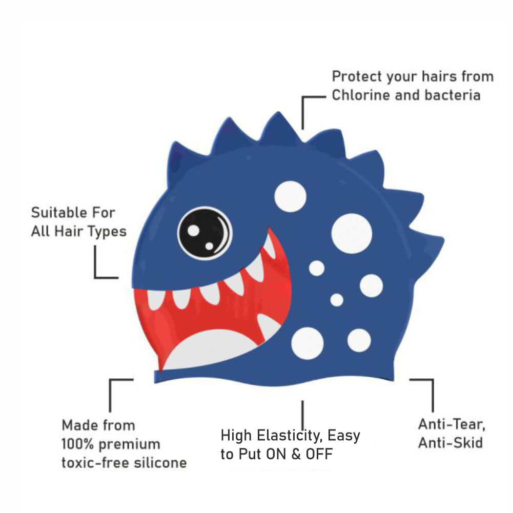 3d White Polka Navy, Silicone Kids Swim Cap, 5 years -15 years - Little Surprise Box