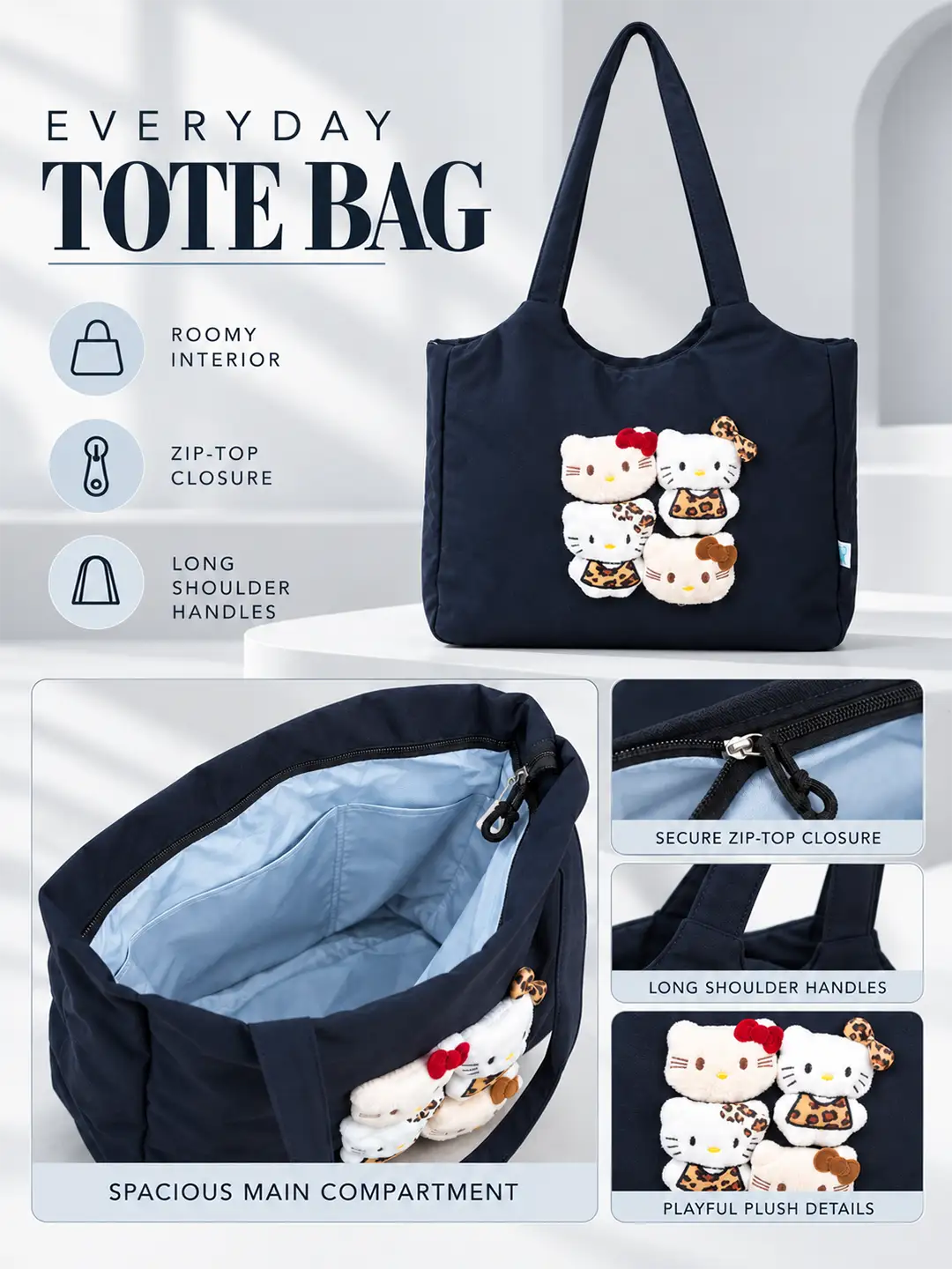 Black 3D Kitties Tote Bag