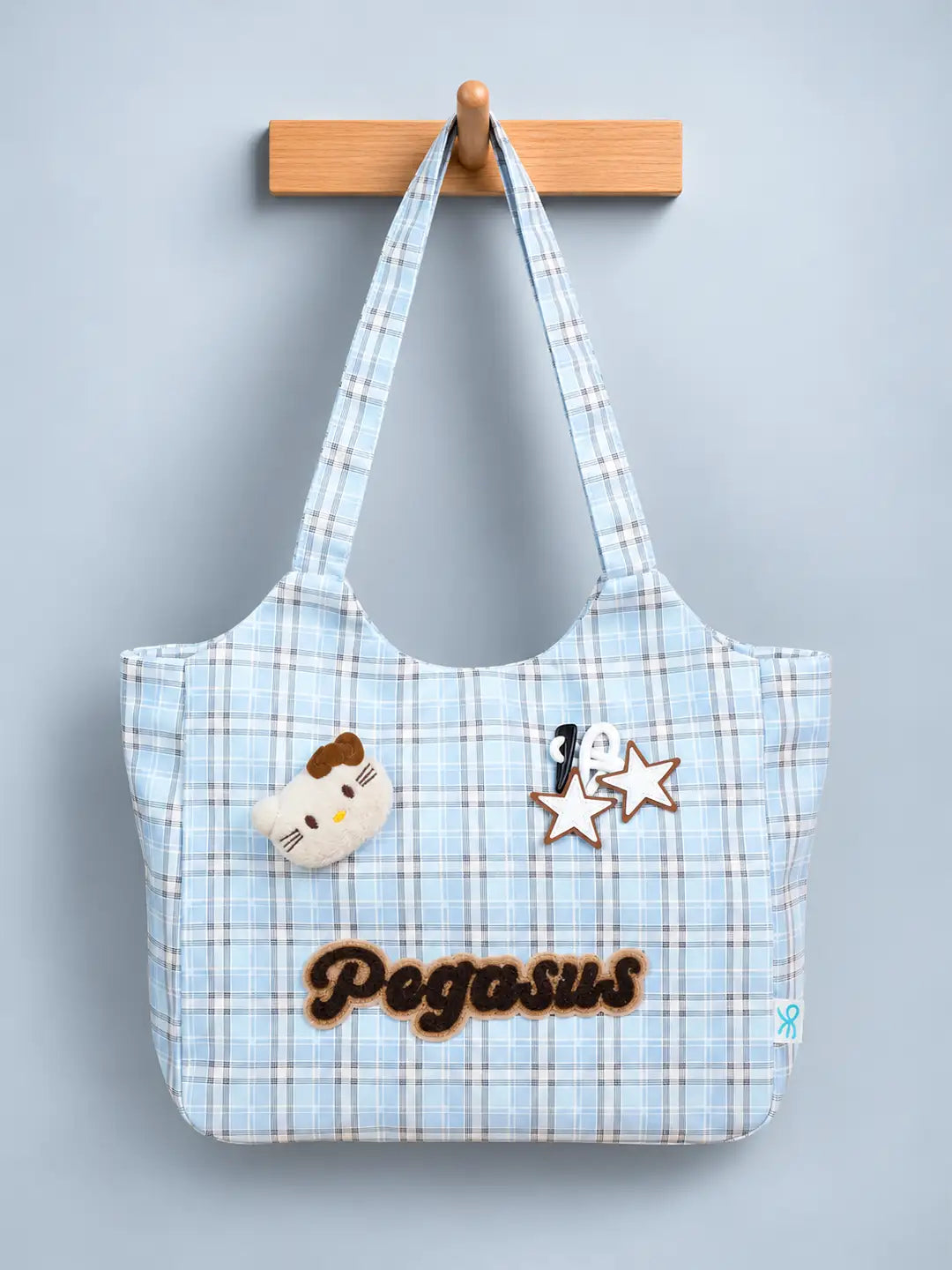 Blue Checks Pegasus Tote Bag