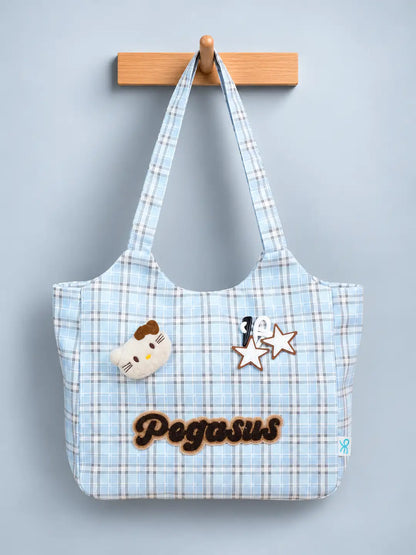 Blue Checks Pegasus Tote Bag