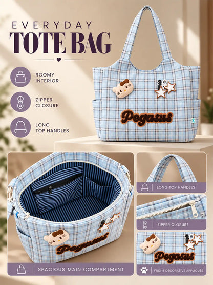 Blue Checks Pegasus Tote Bag