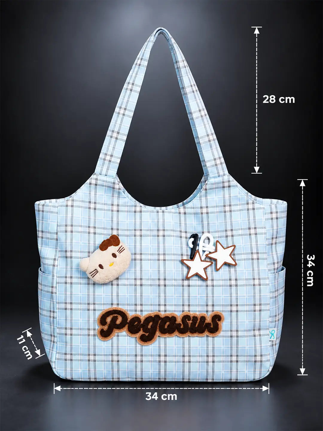 Blue Checks Pegasus Tote Bag