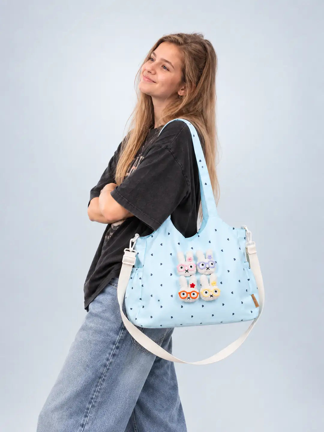 Blue Heart 3D Glasses Bunny Tote Bag