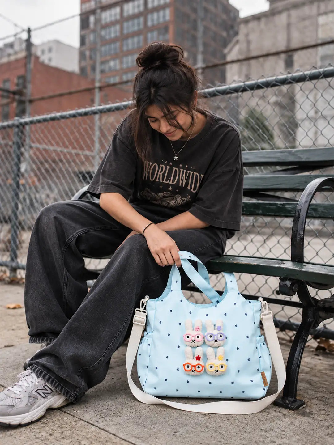 Blue Heart 3D Glasses Bunny Tote Bag
