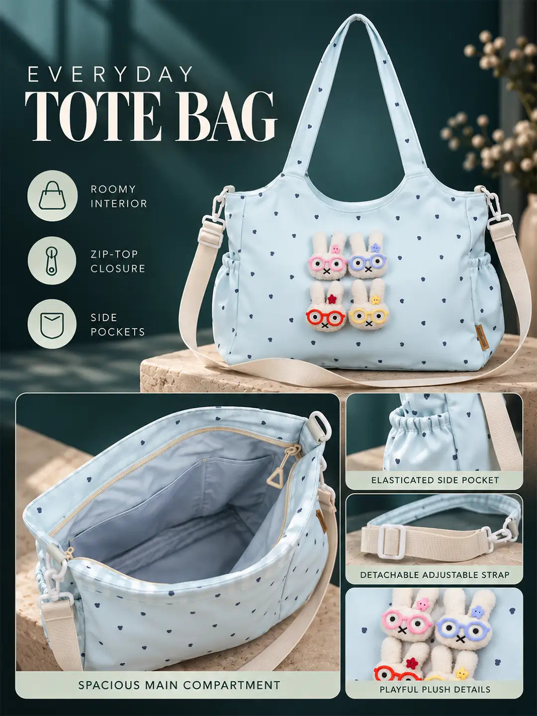 Blue Heart 3D Glasses Bunny Tote Bag
