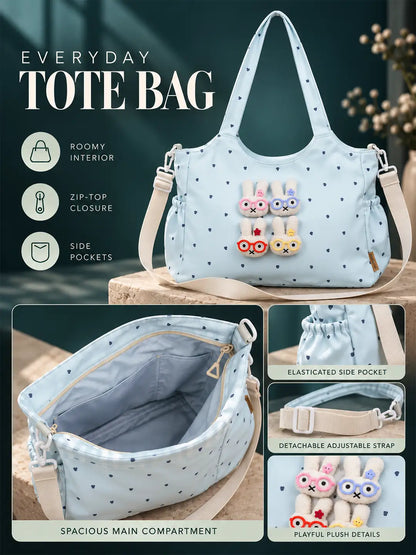Blue Heart 3D Glasses Bunny Tote Bag