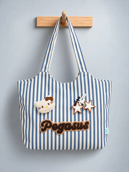 Blue & White Striped Pegasus Tote Bag