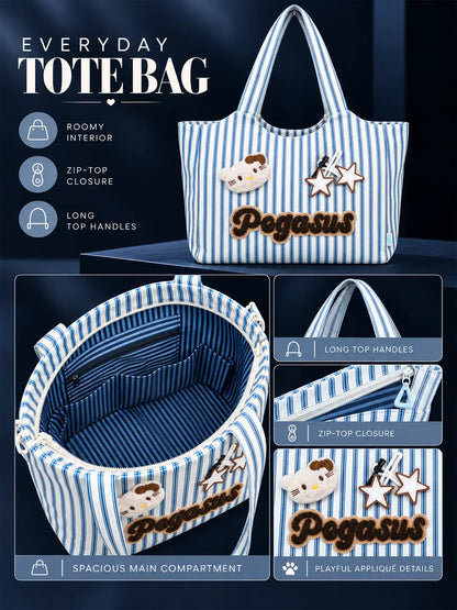 Blue & White Striped Pegasus Tote Bag