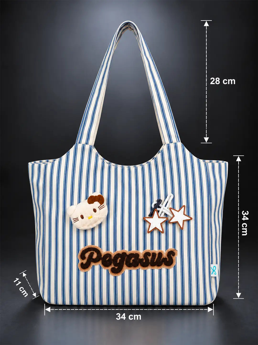 Blue & White Striped Pegasus Tote Bag