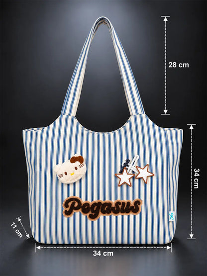 Blue & White Striped Pegasus Tote Bag