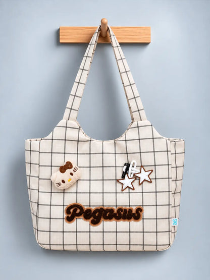 Cream Checks Pegasus Tote Bag