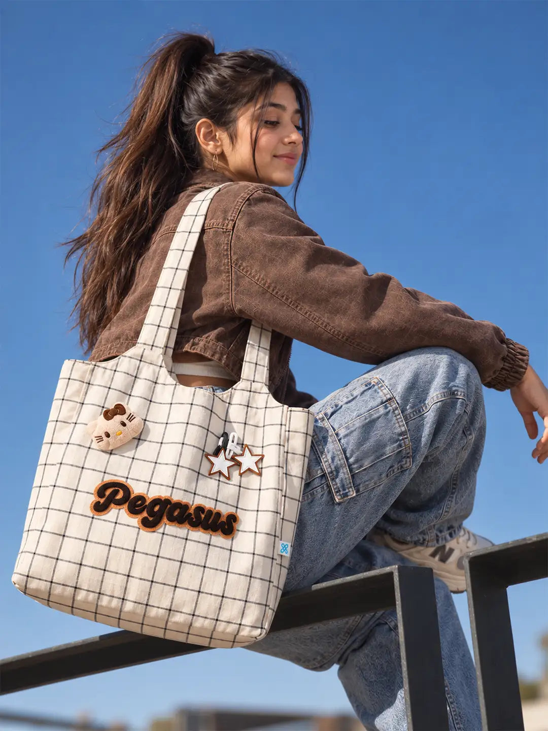 Cream Checks Pegasus Tote Bag
