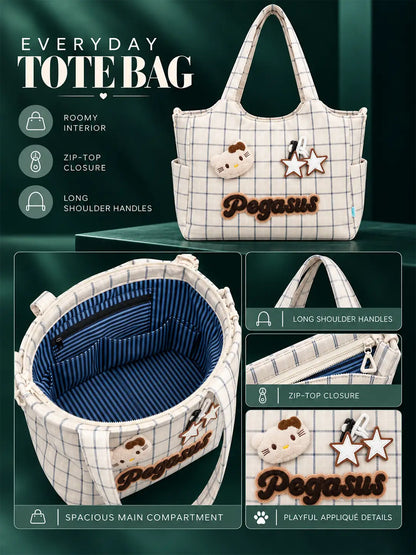 Cream Checks Pegasus Tote Bag