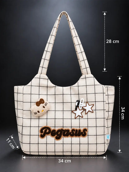 Cream Checks Pegasus Tote Bag