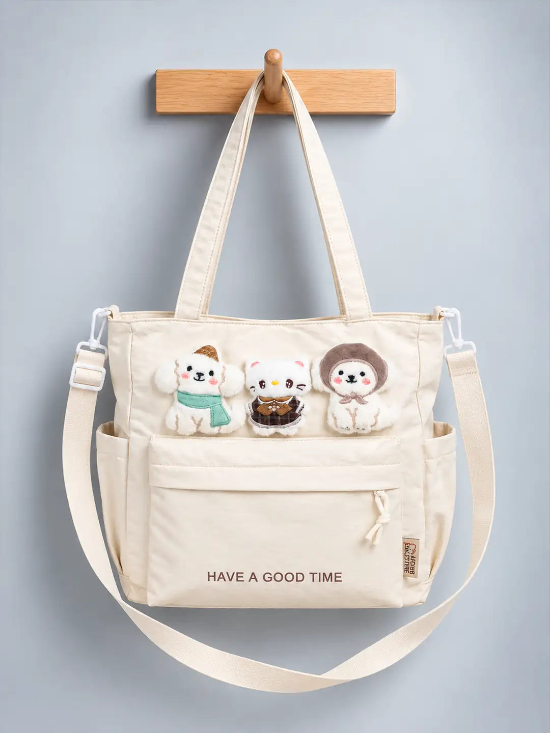 Cream 3D Puppy & Cat Tote Bag