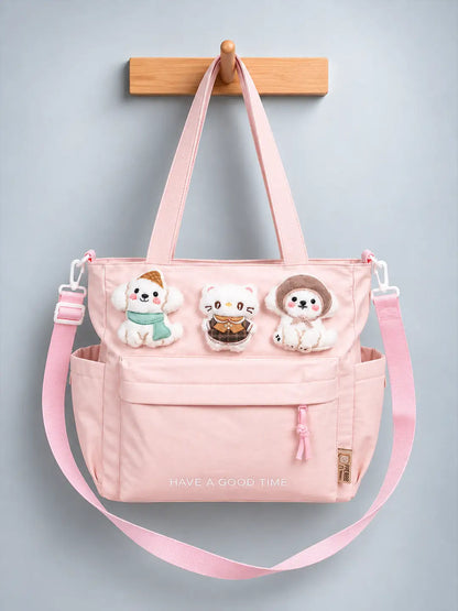 Peach 3D Puppy & Cat Tote Bag
