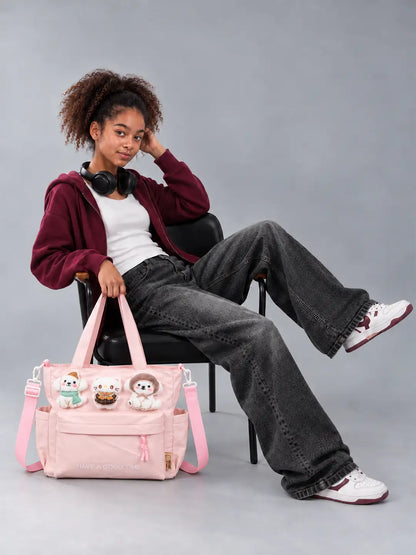 Peach 3D Puppy & Cat Tote Bag