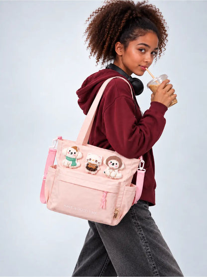 Peach 3D Puppy & Cat Tote Bag